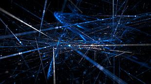 blue, black, and white light strike wallpaper, Apophysis, lines, glowing