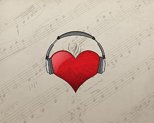 heart with gray and black wireless headphones clip-art