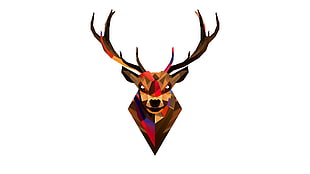 brown deer head logo, low poly, deer, artwork, Justin Maller HD wallpaper