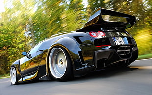 timelapse photography of black Bugatti Veyron HD wallpaper