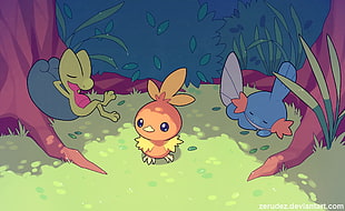 Pokemon cast illustration, Pokémon, Treecko, Mudkip, Torchic  HD wallpaper