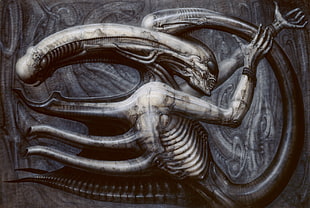 beige and gray alien painting, H. R. Giger, Alien (movie), creature, horror HD wallpaper