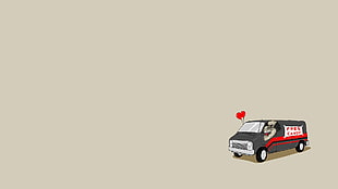 gray and white van illustration, minimalism, digital art, humor, simple background
