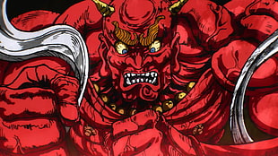 Oni illustration, One-Punch Man, artwork, demon, red HD wallpaper