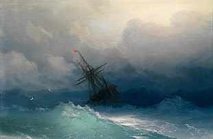painting of sailing boat, ship, artwork, sea, Ivan Aivazovsky HD wallpaper