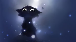 black cat illustration, Apofiss, cat, simple background, fantasy art HD wallpaper