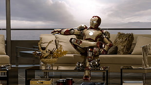 brown and black ceramic table decor, Iron Man, Iron Man 3, couch, Marvel Cinematic Universe HD wallpaper