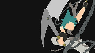 blue haired male with weapon illustration, BlackStar, SoulEater, minimalism HD wallpaper