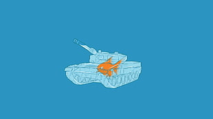 battle tank illustration, tank, minimalism, fish, blue
