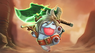 animated character holding sword digital wallpaper, League of Legends, Poro, Riven HD wallpaper