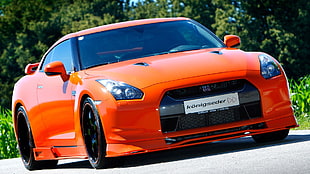 orange coupe, Nissan GT-R, Nissan, orange cars, car HD wallpaper