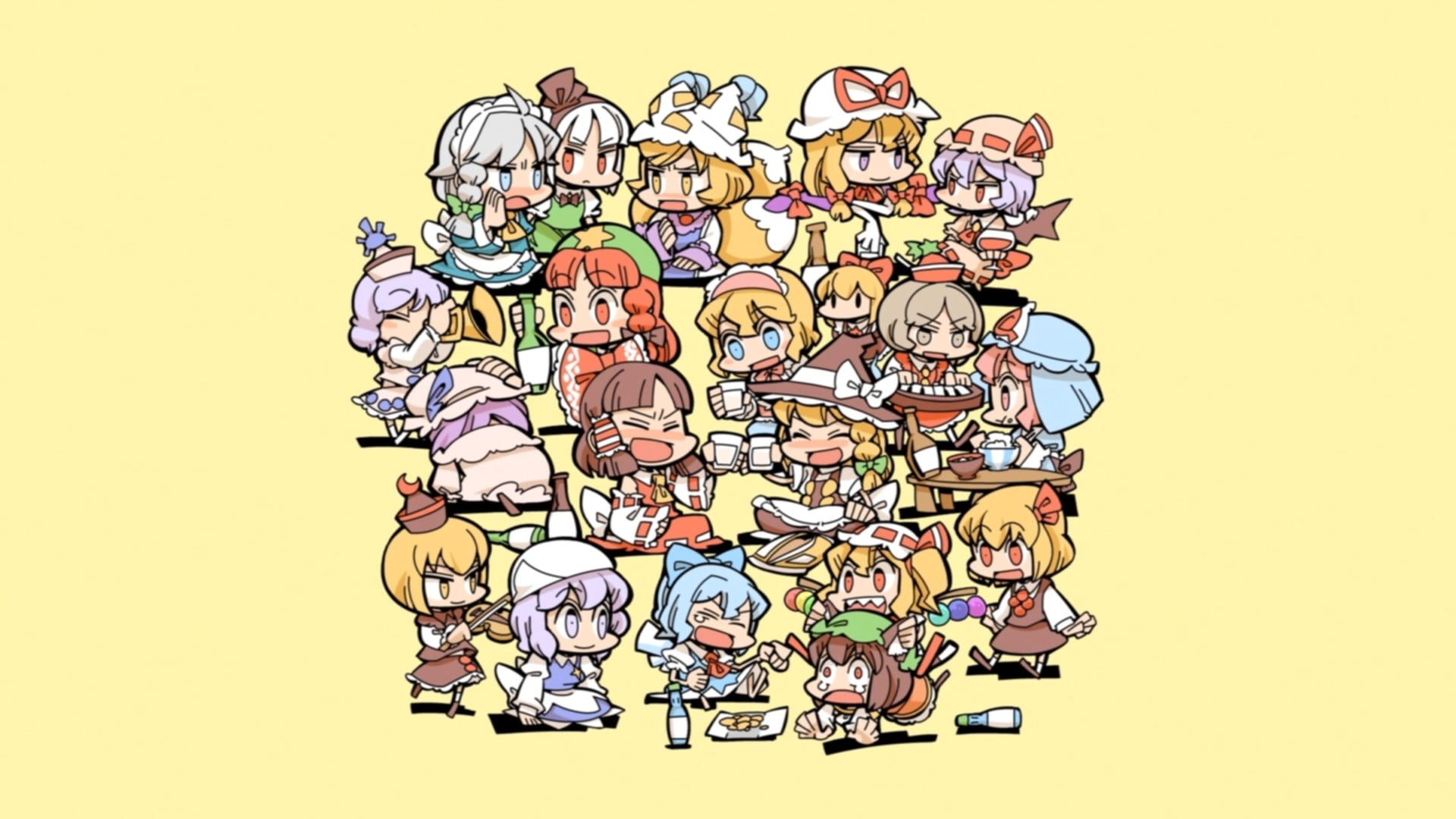 Touhou Project characters illustration, Touhou, Cirno, Hakurei Reimu, Kirisame Marisa