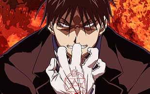 male anime character with hand tattoo digital wallpaper, Full Metal Alchemist, Roy Mustang