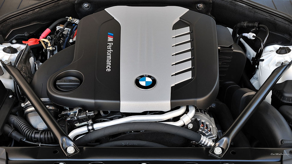 gray and black BMW engine bay, BMW 7, motors, car HD wallpaper