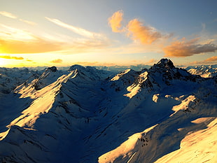mountain ranges at golden hour HD wallpaper