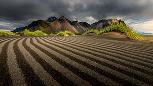 cultivated field near mountain digital wallpaper, nature, mountains, clouds, field