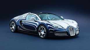 blue metallic Bugatti Veyron coupe, car HD wallpaper