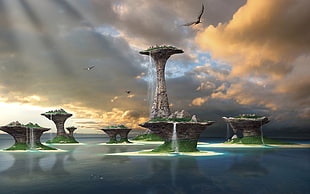 gray islands wallpaper, abstract, science fiction, landscape, rocks