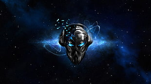 black Skull with headphones logo, skull, headphones, music, space HD wallpaper