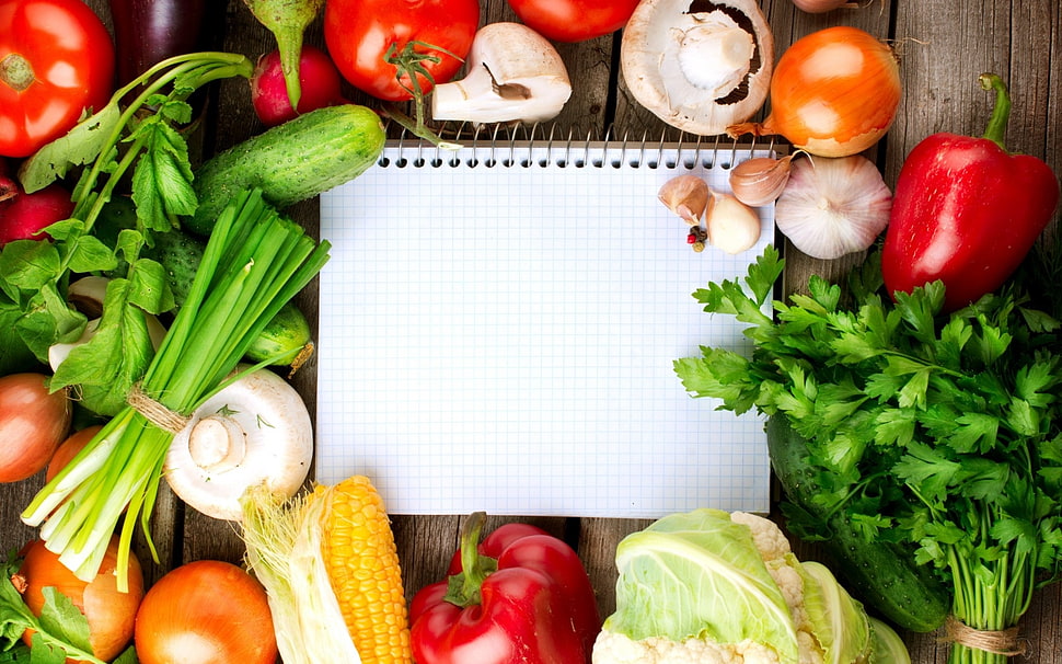 assorted vegetables and white paper photography HD wallpaper