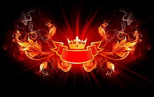 orange floral ribbon illustration, digital art, fire, crown HD wallpaper