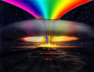 rainbow explosion digital art, nuclear, rainbows, colorful, explosion HD wallpaper