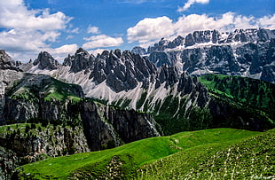 snowy mountains under clear blue sky, dolomites HD wallpaper