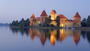beige concrete castle, palace, Trakai HD wallpaper
