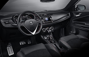 black Alfa Romeo car interior digital wallpaper