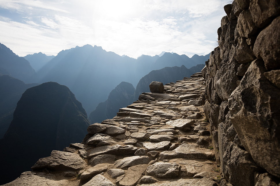 brown rocky mountain, photography, nature, mountains, path HD wallpaper