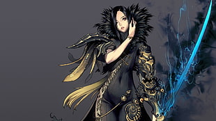 black haired woman wearing black dress painting HD wallpaper
