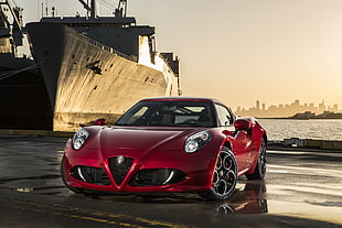 red Alfa Romeo super car HD wallpaper