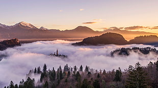 mist, landscape, mountains, sky