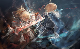 two blonde haired anime characters digital wallpaper, armor, blonde, cape, Fate/Grand Order HD wallpaper