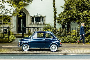 blue 3-door hatchback, mini miner, fiat 500, car, urban HD wallpaper