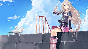 white and black wooden table, anime, Vocaloid, IA (Vocaloid), pigeons HD wallpaper