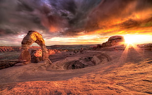 brown rock arch, landscape, rock, nature, desert