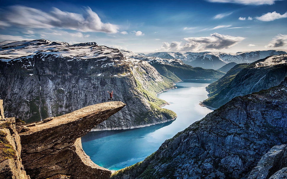 mountain range with river flowing wallpaper, nature, landscape, fjord, Norway HD wallpaper