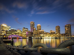 city with lights in building scenery, boston HD wallpaper