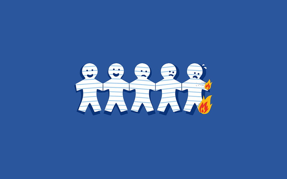 white paper man illustration, paper, fire, minimalism, humor HD wallpaper