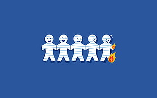 white paper man illustration, paper, fire, minimalism, humor HD wallpaper