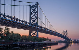 gray concrete suspension bridge, Philadelphia, USA, bridge, Benjamin Franklin Bridge HD wallpaper