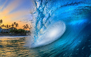 blue and white sea wave HD wallpaper