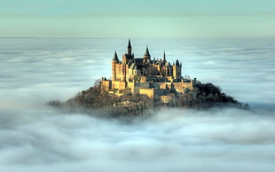 castle surrounded by clouds, nature, landscape, castle HD wallpaper
