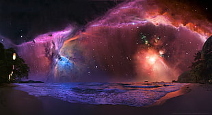 galaxy illustration, landscape, space, nebula, stars HD wallpaper