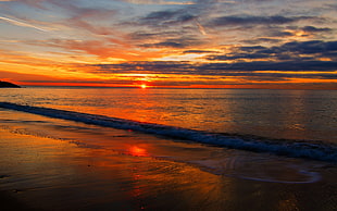 beach shore during golden hour long exposure photography HD wallpaper