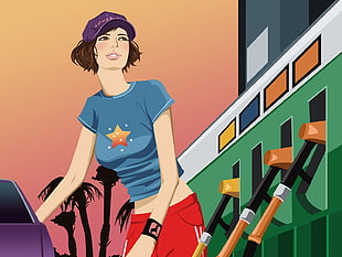 illustration of woman standing near gas pump HD wallpaper