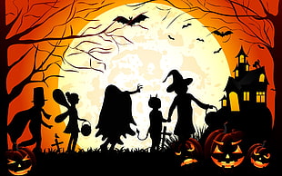 Halloween-themed art wallpaper, Halloween, vector art, silhouette HD wallpaper