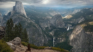 gray rocky mountains, nature, landscape, mountains, trees