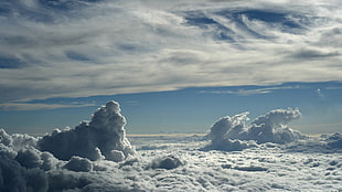 white clouds, sky, clouds, horizon